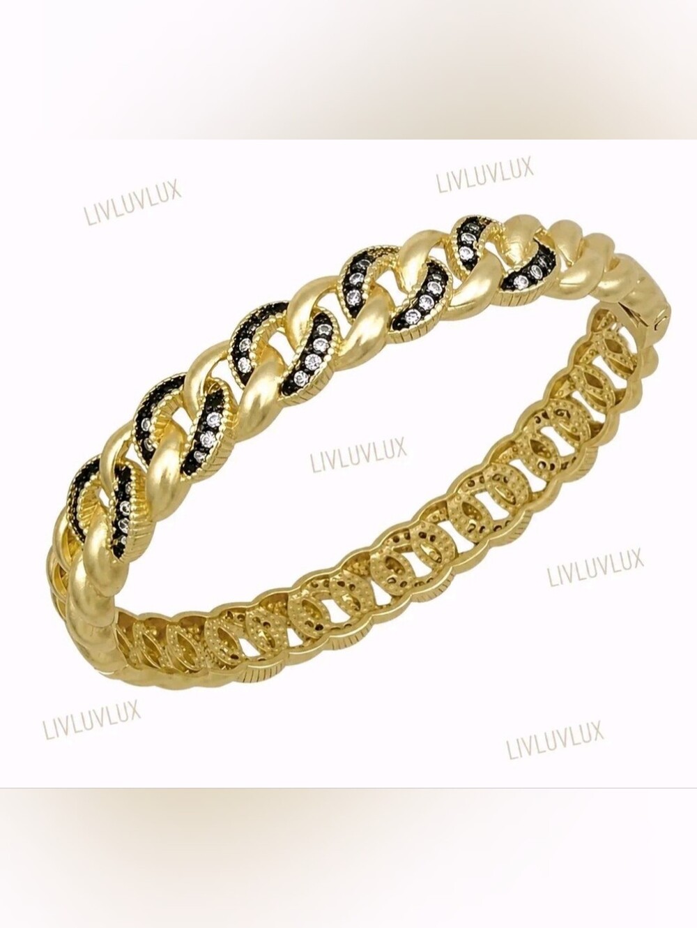 Gold Link Bracelet with Black and Clear Accents